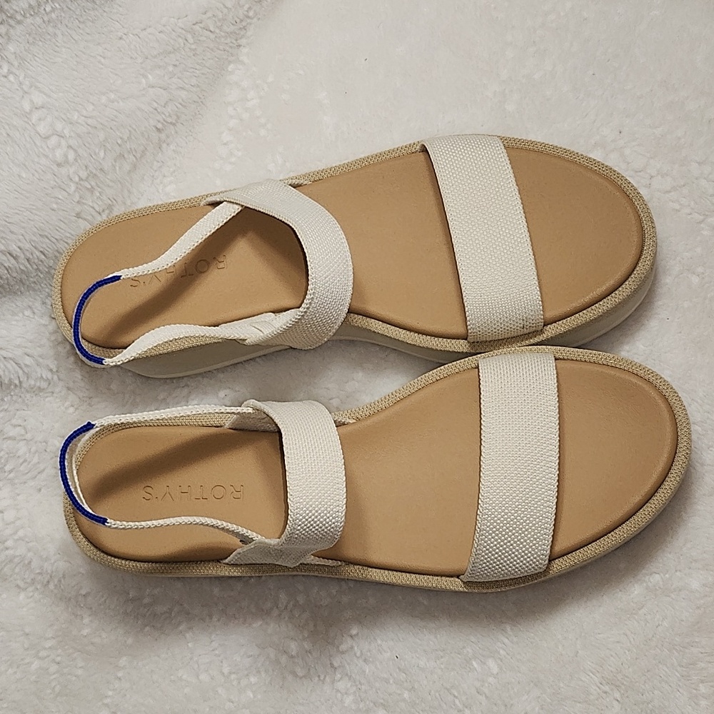 Rothy's Salt The Lightweight Wedge Sandal Cream and Tan Platform Sandals Sz 10 - Picture 7 of 16